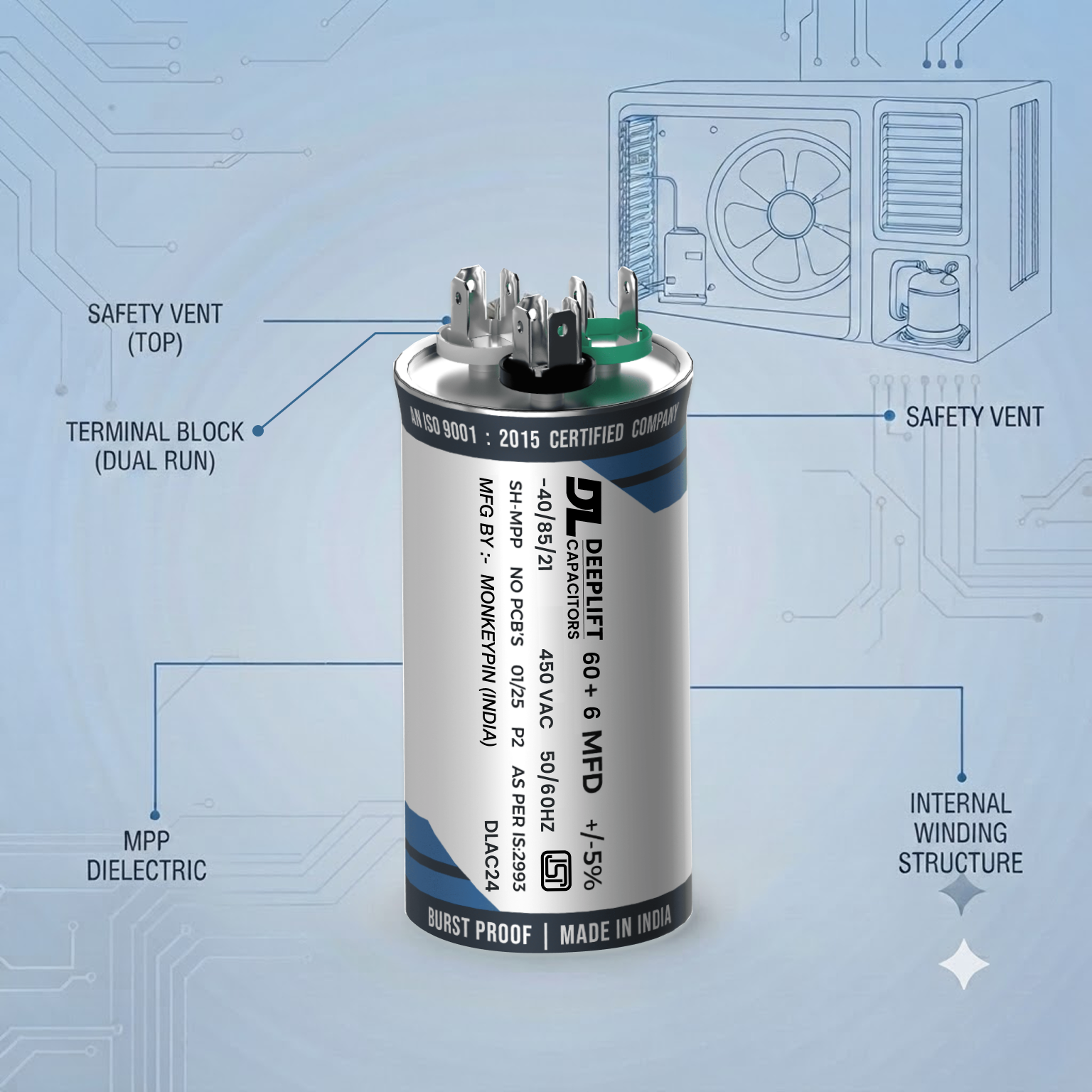 Dual Value Air Conditioner Capacitor